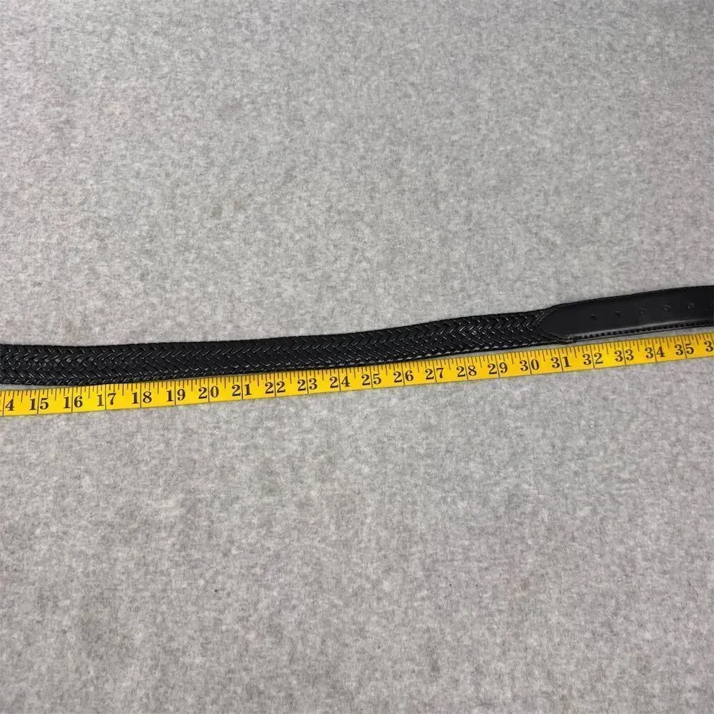 Men's Black Braided Leather Belt with Silver Buckle Size 40
